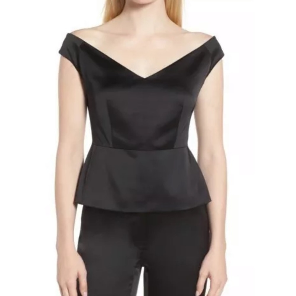Lewit Black Off-Shoulder Peplum Tank Top
